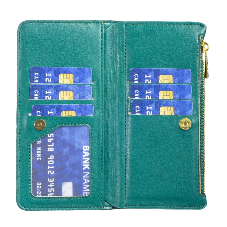 For iPhone 16 Pro Diamond Lattice Zipper Wallet Leather Flip Phone Case(Green) - iPhone 16 Pro Cases by PMC TechLife | Online Shopping South Africa | PMC TechLife | Buy Now Pay Later Mobicred