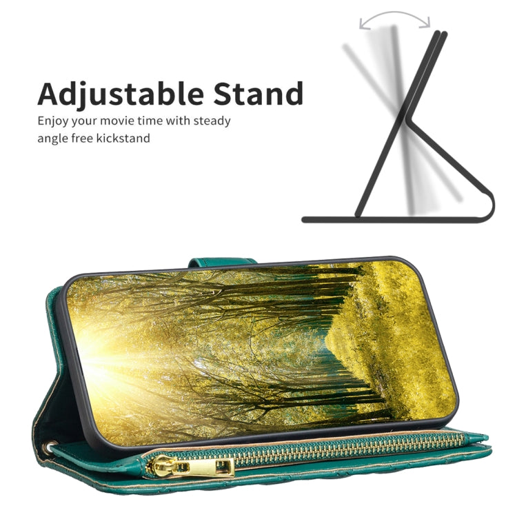 For iPhone 16 Diamond Lattice Zipper Wallet Leather Flip Phone Case(Green) - iPhone 16 Cases by PMC TechLife | Online Shopping South Africa | PMC TechLife | Buy Now Pay Later Mobicred