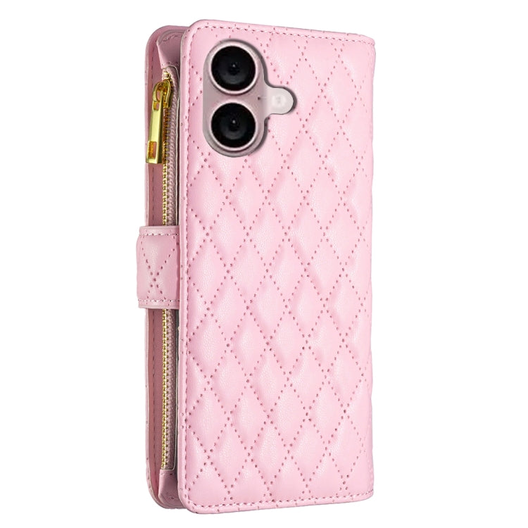 For iPhone 16 Plus Diamond Lattice Zipper Wallet Leather Flip Phone Case(Pink) - iPhone 16 Plus Cases by PMC Jewellery | Online Shopping South Africa | PMC Jewellery | Buy Now Pay Later Mobicred