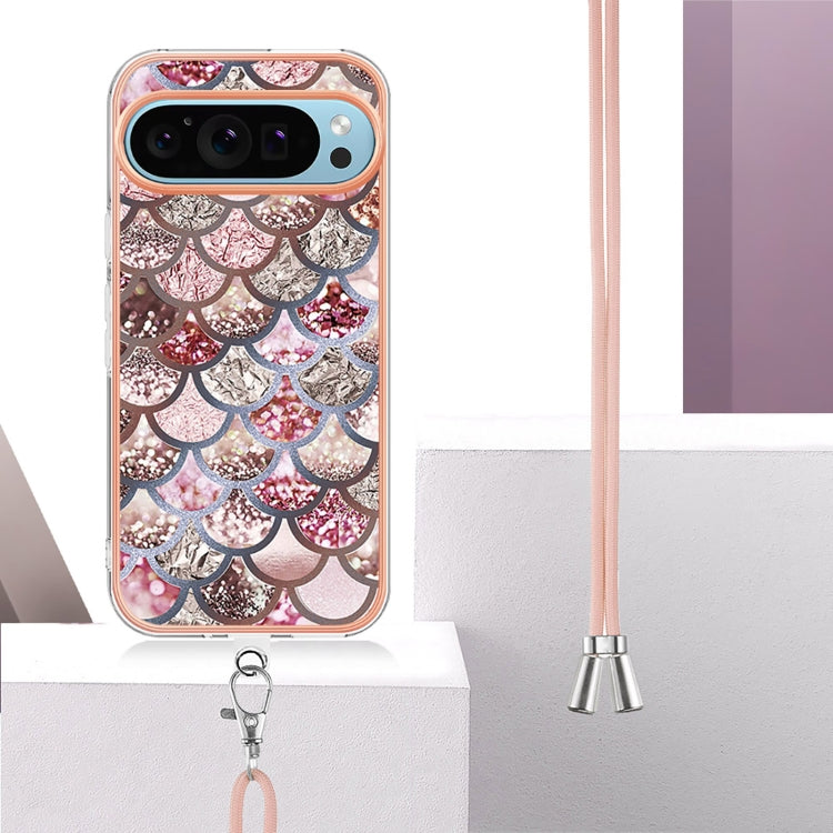 For Google Pixel 9 / 9 Pro Electroplating IMD TPU Phone Case with Lanyard(Pink Scales) - free shipping - PMC TechLife - Order now!