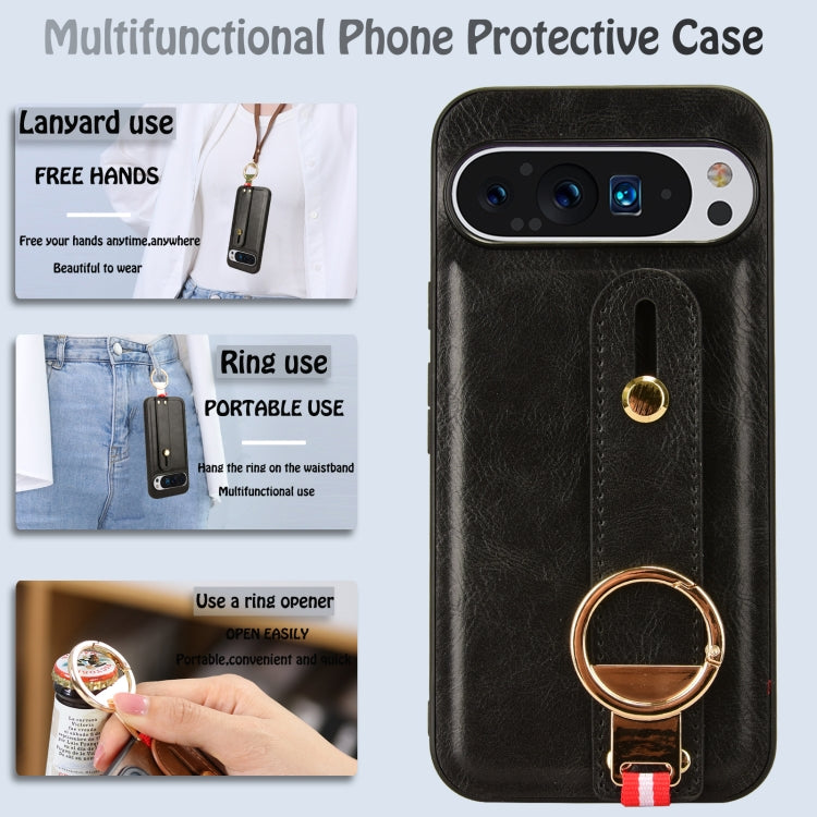 For Google Pixel 9 Pro Wristband Leather Back Phone Case(Black) - Google Cases by PMC TechLife | Online Shopping South Africa | PMC TechLife | Buy Now Pay Later Mobicred