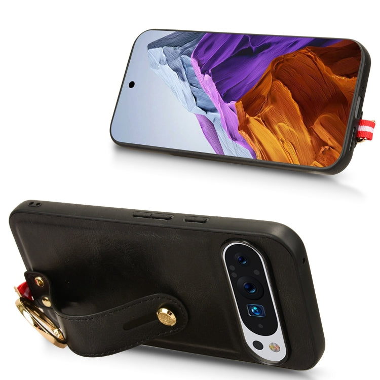 For Google Pixel 9 Wristband Leather Back Phone Case(Black) - Google Cases by PMC TechLife | Online Shopping South Africa | PMC TechLife | Buy Now Pay Later Mobicred