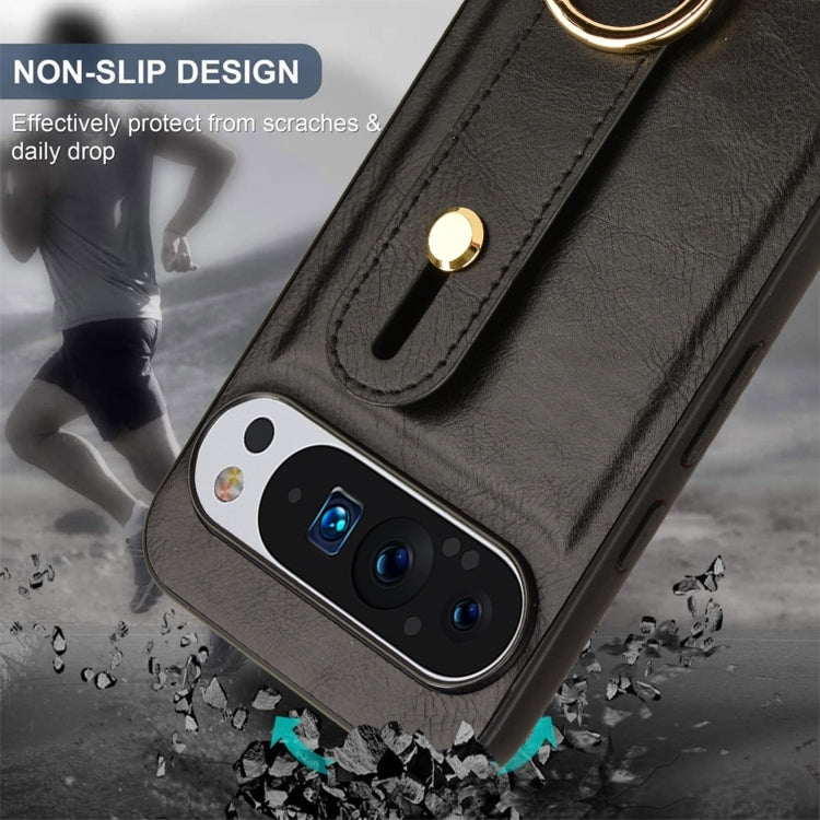 For Google Pixel 9 Wristband Leather Back Phone Case(Black) - Google Cases by PMC TechLife | Online Shopping South Africa | PMC TechLife | Buy Now Pay Later Mobicred