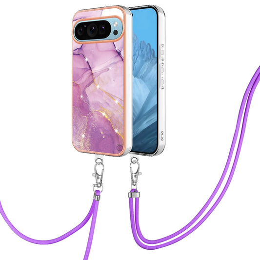 For Google Pixel 9 / 9 Pro Electroplating Marble Dual-side IMD Phone Case with Lanyard(Purple 001) - Google Cases by PMC Jewellery | Online Shopping South Africa | PMC Jewellery | Buy Now Pay Later Mobicred