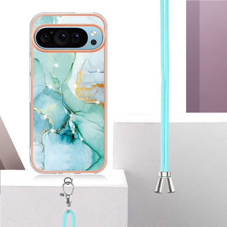 For Google Pixel 9 / 9 Pro Electroplating Marble Dual-side IMD Phone Case with Lanyard(Green 003) - Google Cases by PMC Jewellery | Online Shopping South Africa | PMC Jewellery | Buy Now Pay Later Mobicred