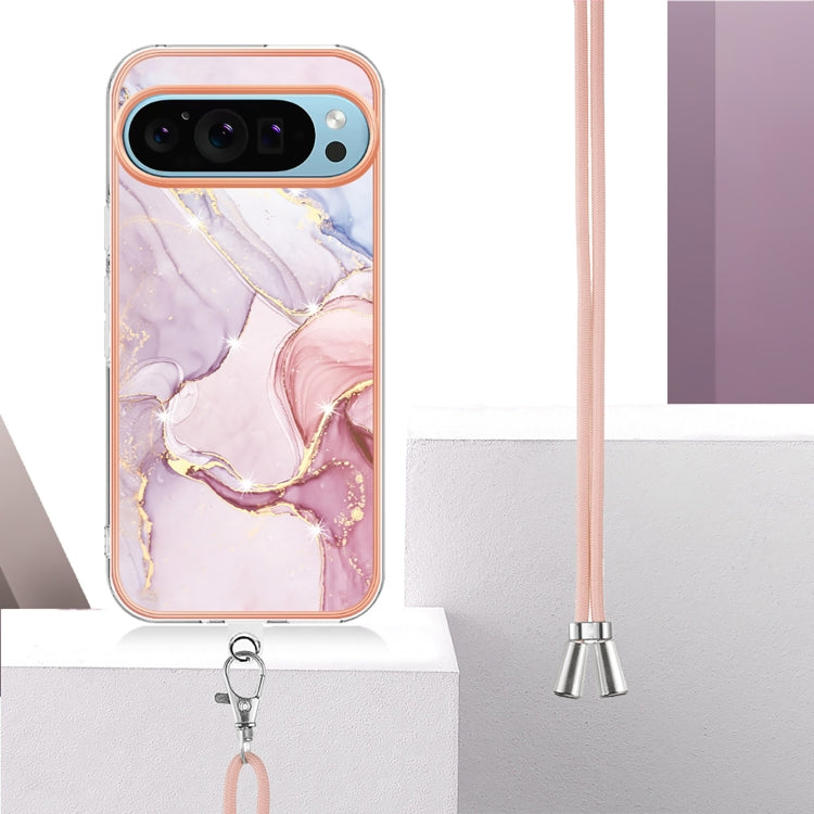 For Google Pixel 9 Pro XL Electroplating Marble Dual-side IMD Phone Case with Lanyard(Rose Gold 005) - Google Cases by PMC Jewellery | Online Shopping South Africa | PMC Jewellery | Buy Now Pay Later Mobicred