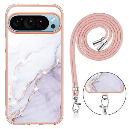 For Google Pixel 9 Pro XL Electroplating Marble Dual-side IMD Phone Case with Lanyard(White 006) - Google Cases by PMC Jewellery | Online Shopping South Africa | PMC Jewellery | Buy Now Pay Later Mobicred