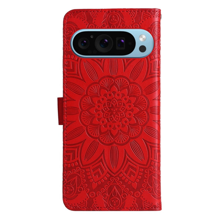 For Google Pixel 9 Embossed Sunflower Leather Phone Case(Red) - Google Cases by PMC Jewellery | Online Shopping South Africa | PMC Jewellery | Buy Now Pay Later Mobicred