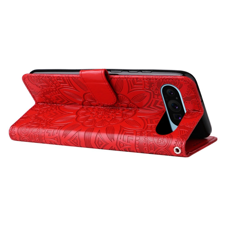 For Google Pixel 9 Embossed Sunflower Leather Phone Case(Red) - Google Cases by PMC TechLife | Online Shopping South Africa | PMC TechLife | Buy Now Pay Later Mobicred