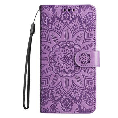 For Google Pixel 9 Embossed Sunflower Leather Phone Case(Purple) - Google Cases by PMC Jewellery | Online Shopping South Africa | PMC Jewellery | Buy Now Pay Later Mobicred