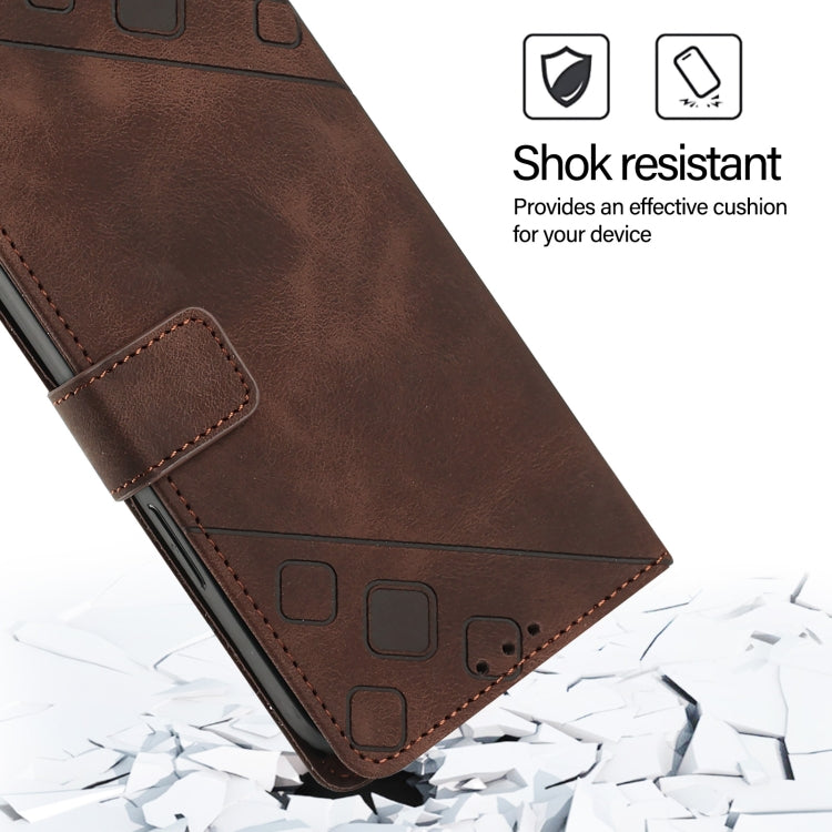 For iPhone 16 Skin-feel Embossed Leather Phone Case(Brown) - iPhone 16 Cases by PMC Jewellery | Online Shopping South Africa | PMC Jewellery | Buy Now Pay Later Mobicred