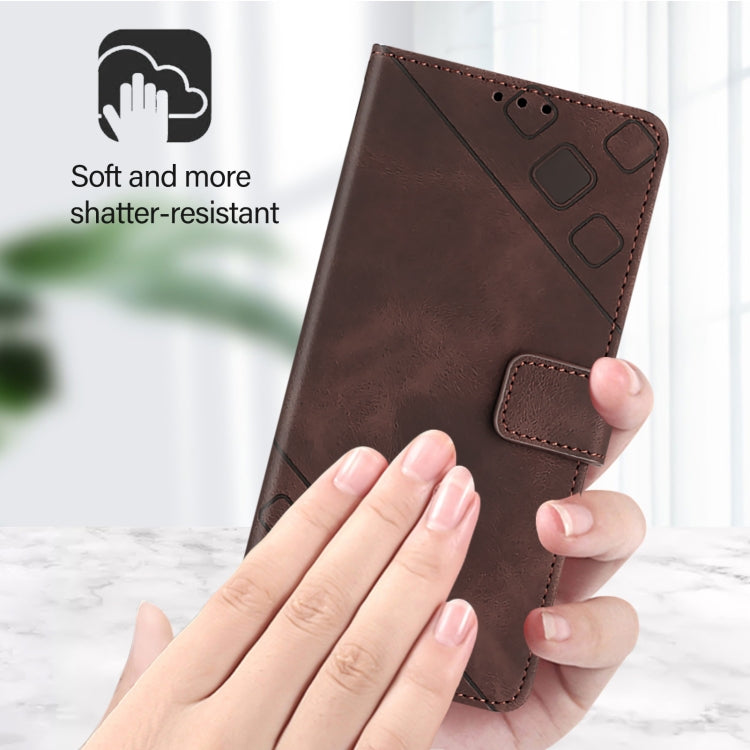 For iPhone 16 Skin-feel Embossed Leather Phone Case(Brown) - iPhone 16 Cases by PMC Jewellery | Online Shopping South Africa | PMC Jewellery | Buy Now Pay Later Mobicred