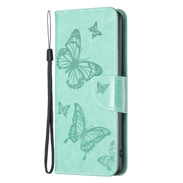 For iPhone 16 Pro Max Embossing Two Butterflies Pattern Leather Phone Case(Green) - iPhone 16 Pro Max Cases by PMC TechLife | Online Shopping South Africa | PMC TechLife | Buy Now Pay Later Mobicred