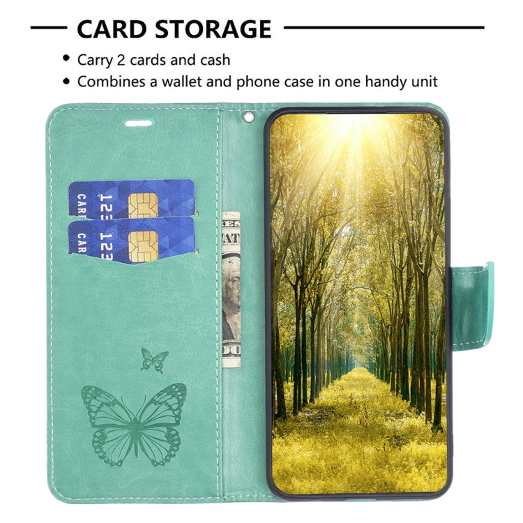 For iPhone 16 Embossing Two Butterflies Pattern Leather Phone Case(Green) - iPhone 16 Cases by PMC TechLife | Online Shopping South Africa | PMC TechLife | Buy Now Pay Later Mobicred