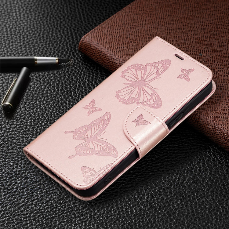 For iPhone 16 Embossing Two Butterflies Pattern Leather Phone Case(Rose Gold) - iPhone 16 Cases by PMC Jewellery | Online Shopping South Africa | PMC Jewellery | Buy Now Pay Later Mobicred