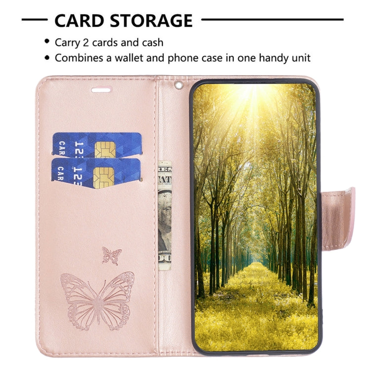 For iPhone 16 Embossing Two Butterflies Pattern Leather Phone Case(Rose Gold) - iPhone 16 Cases by PMC TechLife | Online Shopping South Africa | PMC TechLife | Buy Now Pay Later Mobicred