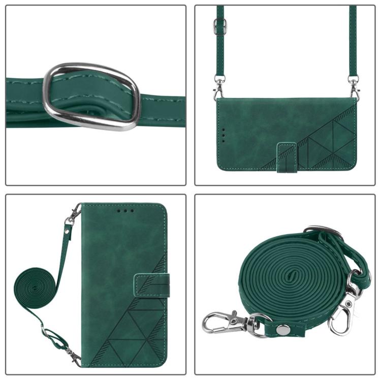 For iPhone 16e Crossbody 3D Embossed Flip Leather Phone Case(Dark Green) - iPhone 16e Cases by PMC TechLife | Online Shopping South Africa | PMC TechLife | Buy Now Pay Later Mobicred