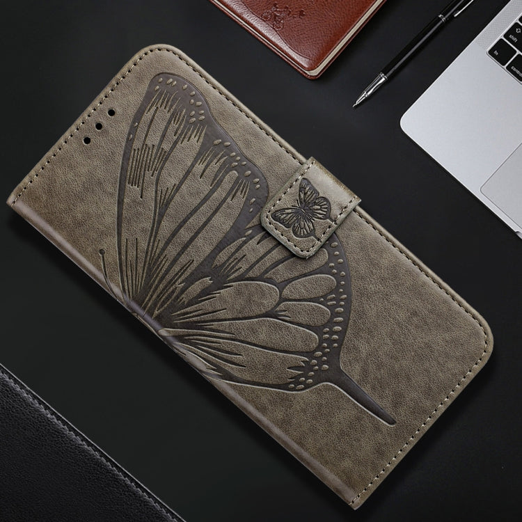 For iPhone 16 Pro Embossed Butterfly Leather Phone Case(Grey) - iPhone 16 Pro Cases by PMC Jewellery | Online Shopping South Africa | PMC Jewellery | Buy Now Pay Later Mobicred