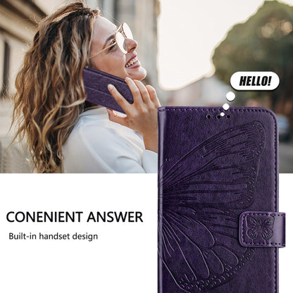 For iPhone 16 Plus Embossed Butterfly Leather Phone Case(Dark Purple) - iPhone 16 Plus Cases by PMC Jewellery | Online Shopping South Africa | PMC Jewellery | Buy Now Pay Later Mobicred