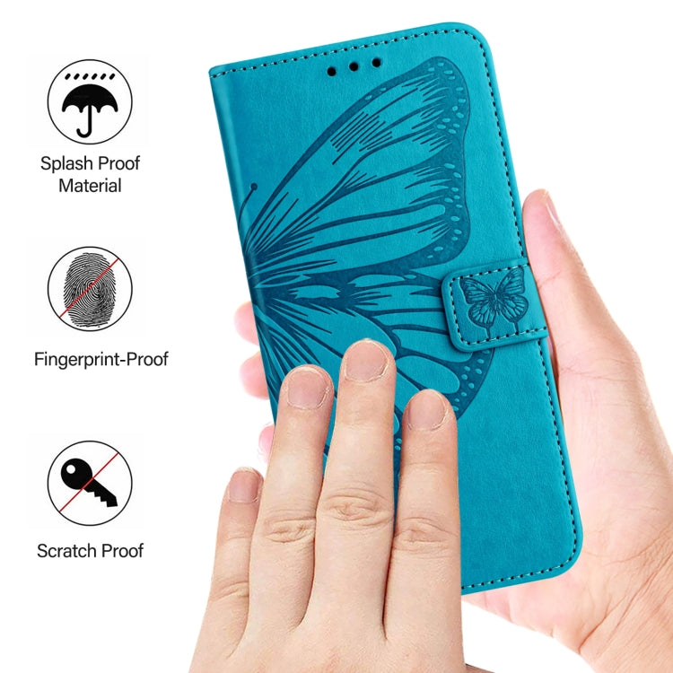 For iPhone 16 Plus Embossed Butterfly Leather Phone Case(Blue) - iPhone 16 Plus Cases by PMC Jewellery | Online Shopping South Africa | PMC Jewellery | Buy Now Pay Later Mobicred