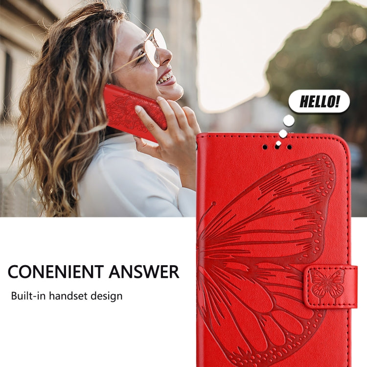 For iPhone 16 Embossed Butterfly Leather Phone Case(Red) - iPhone 16 Cases by PMC TechLife | Online Shopping South Africa | PMC TechLife | Buy Now Pay Later Mobicred