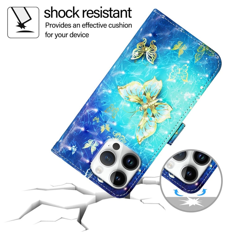 For iPhone 16 Pro Max 3D Painting Horizontal Flip Leather Phone Case(Golden Butterfly) - iPhone 16 Pro Max Cases by PMC TechLife | Online Shopping South Africa | PMC TechLife | Buy Now Pay Later Mobicred