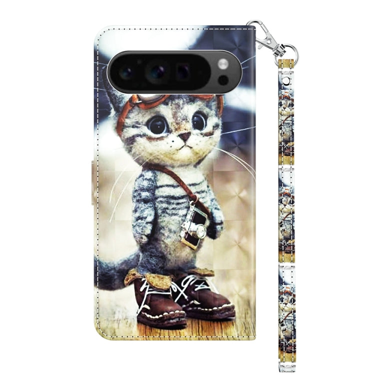 For Google Pixel 9 3D Painted Pattern Leather Phone Case(Naughty Cat) - Google Cases by PMC Jewellery | Online Shopping South Africa | PMC Jewellery | Buy Now Pay Later Mobicred