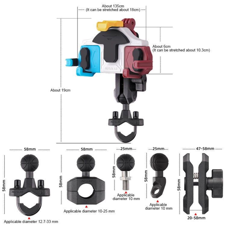 MOTOSLG Crab Motorcycle Phone Clamp Bracket L-Type Rear Mirror Mount(Black) - Holder by MOTOLSG | Online Shopping South Africa | PMC Jewellery | Buy Now Pay Later Mobicred