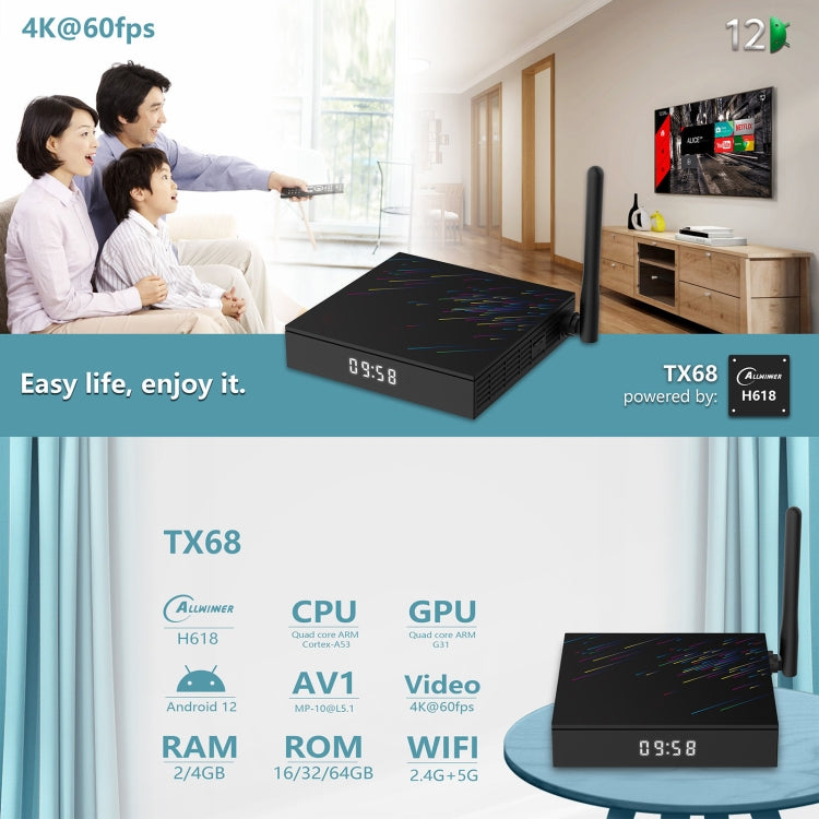 H618-TX68 Android 12.0 Allwinner H618 Quad Core Smart TV Box, Memory:2GB+16GB(AU Plug) - Allwinner H6 by PMC Jewellery | Online Shopping South Africa | PMC Jewellery | Buy Now Pay Later Mobicred