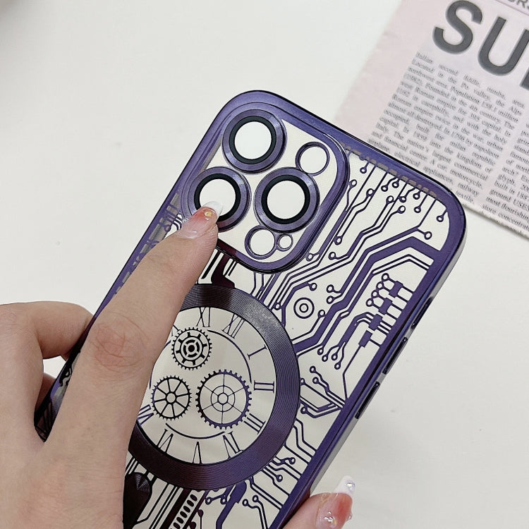 For iPhone 14 Pro Electroplated Circuit Board Pattern MagSafe Phone Case(Dark Blue) - iPhone 14 Pro Cases by PMC TechLife | Online Shopping South Africa | PMC TechLife
