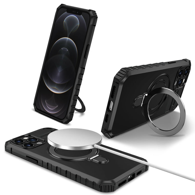 For iPhone 12 Pro MagSafe Magnetic Holder Phone Case(Black) - iPhone 12 / 12 Pro Cases by PMC TechLife | Online Shopping South Africa | PMC TechLife | Buy Now Pay Later Mobicred