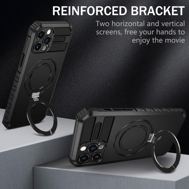 For iPhone 12 Pro MagSafe Magnetic Holder Phone Case(Black) - iPhone 12 / 12 Pro Cases by PMC TechLife | Online Shopping South Africa | PMC TechLife | Buy Now Pay Later Mobicred