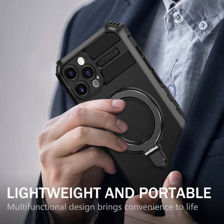 For iPhone 12 Pro MagSafe Magnetic Holder Phone Case(Black) - iPhone 12 / 12 Pro Cases by PMC TechLife | Online Shopping South Africa | PMC TechLife | Buy Now Pay Later Mobicred