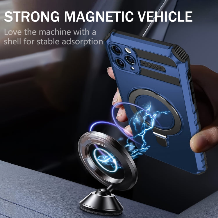 For iPhone 11 Pro Max MagSafe Magnetic Holder Phone Case(Blue) - iPhone 11 Pro Max Cases by PMC TechLife | Online Shopping South Africa | PMC TechLife