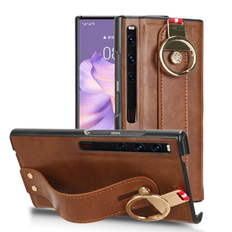 For Huawei Mate Xs 2 Wristband Leather Back Phone Case(Brown) - Huawei Cases by PMC Jewellery | Online Shopping South Africa | PMC Jewellery