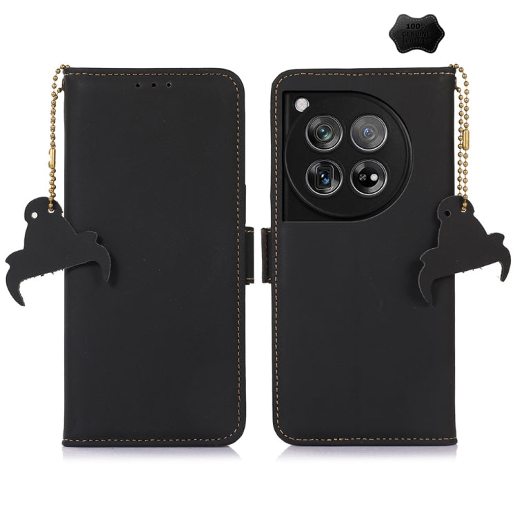 For OnePlus 12 Genuine Leather Magnetic RFID Leather Phone Case(Black) - OnePlus Cases by PMC TechLife | Online Shopping South Africa | PMC TechLife | Buy Now Pay Later Mobicred