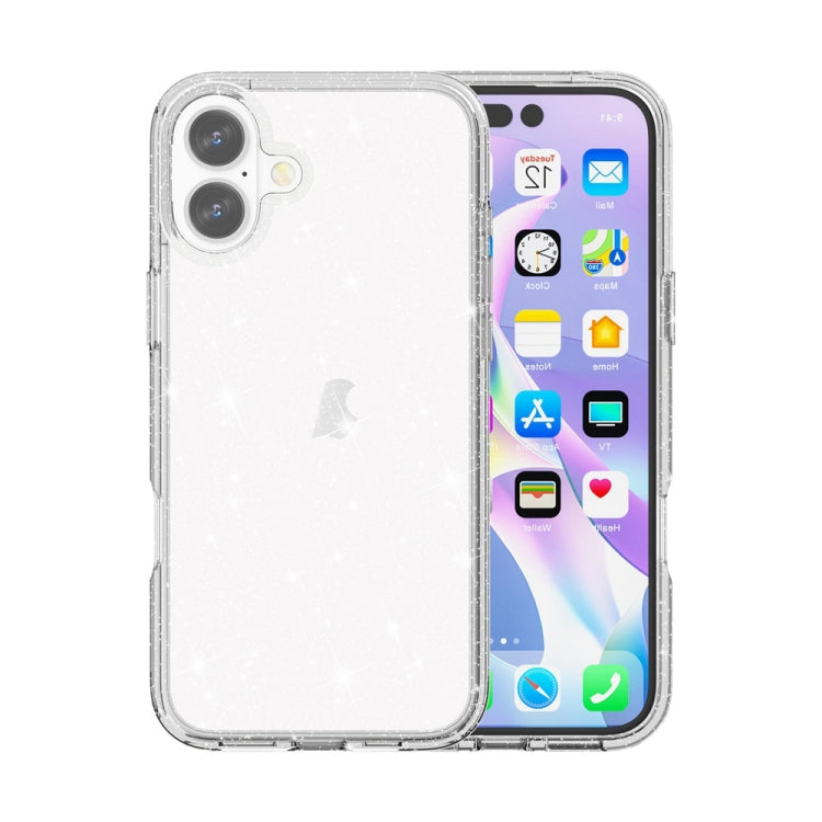 For iPhone 16 Plus Shockproof Terminator Glitter Powder Phone Case(White) - free shipping - PMC TechLife - Order now!