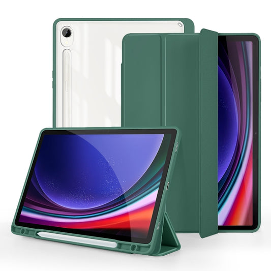 For Samsung Galaxy Tab S9 3-folding Acrylic Smart Leather Tablet Case(Dark Green) - Galaxy Tab S9 Cases by PMC Jewellery | Online Shopping South Africa | PMC Jewellery | Buy Now Pay Later Mobicred