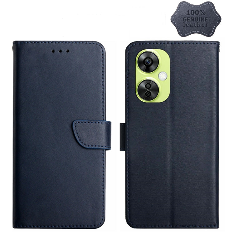 For OnePlus Nord CE 3 Lite Genuine Leather Fingerprint-proof Flip Phone Case(Blue) - OnePlus Cases by PMC TechLife | Online Shopping South Africa | PMC TechLife | Buy Now Pay Later Mobicred