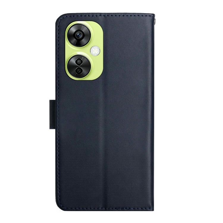 For OnePlus Nord CE 3 Lite Genuine Leather Fingerprint-proof Flip Phone Case(Blue) - OnePlus Cases by PMC TechLife | Online Shopping South Africa | PMC TechLife | Buy Now Pay Later Mobicred