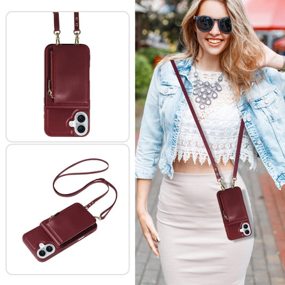 For iPhone 16 Plus Crossbody Lanyard Zipper Wallet Leather Phone Case(Wine Red) - iPhone 16 Plus Cases by PMC Jewellery | Online Shopping South Africa | PMC Jewellery | Buy Now Pay Later Mobicred