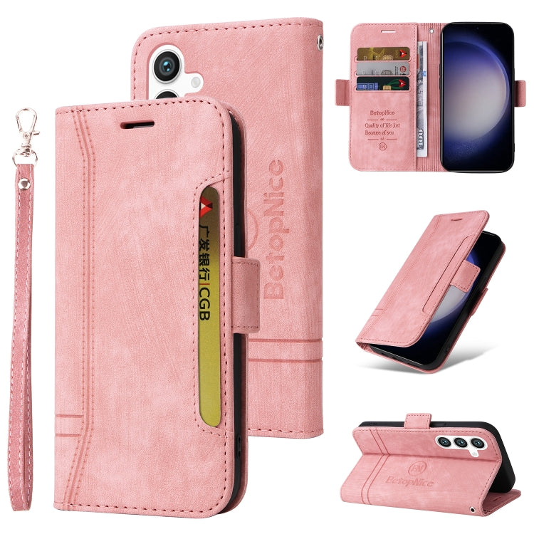 For Samsung Galaxy S24 BETOPNICE Dual-side Buckle Leather Phone Case(Pink) - Galaxy Phone Cases by BETOPNICE | Online Shopping South Africa | PMC Jewellery | Buy Now Pay Later Mobicred