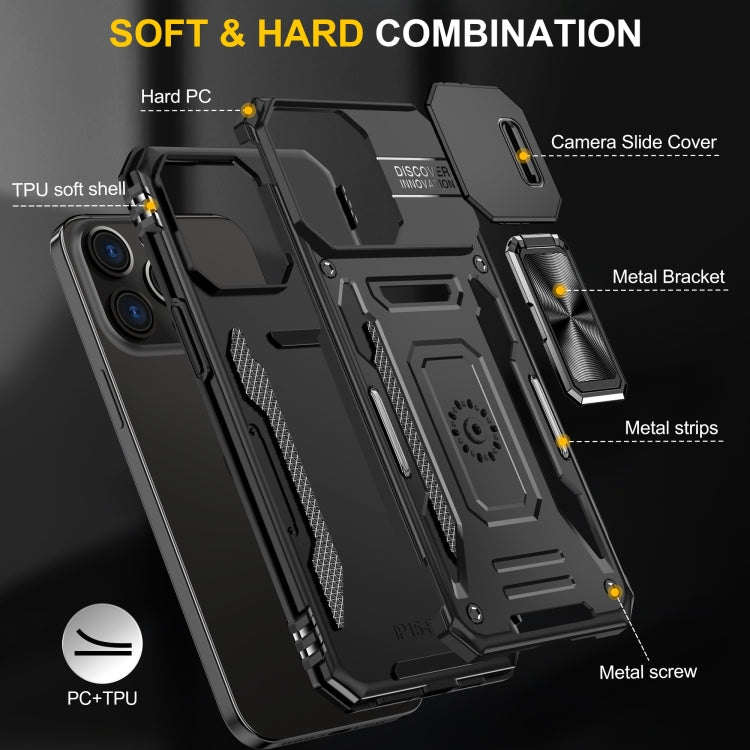 For iPhone 16 Pro Armor PC + TPU Camera Shield Phone Case(Black) - iPhone 16 Pro Cases by PMC TechLife | Online Shopping South Africa | PMC TechLife | Buy Now Pay Later Mobicred