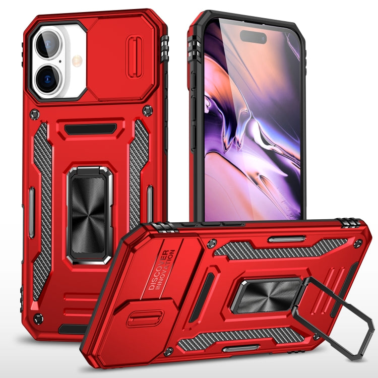 For iPhone 16 Armor PC + TPU Camera Shield Phone Case(Red) - iPhone 16 Cases by PMC TechLife | Online Shopping South Africa | PMC TechLife | Buy Now Pay Later Mobicred