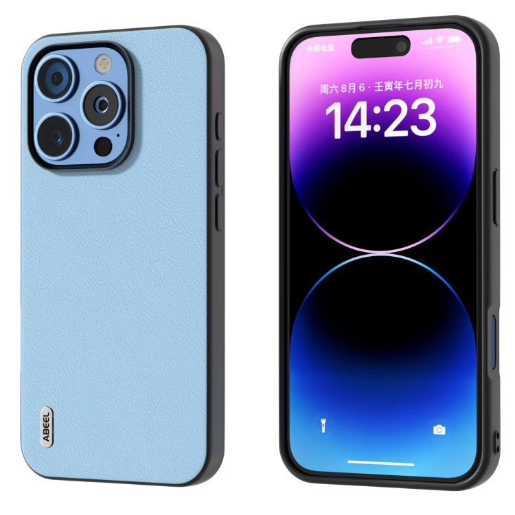For iPhone 16 Pro ABEEL Genuine Leather Wave Black Edge Phone Case(Blue) - iPhone 16 Pro Cases by PMC TechLife | Online Shopping South Africa | PMC TechLife | Buy Now Pay Later Mobicred