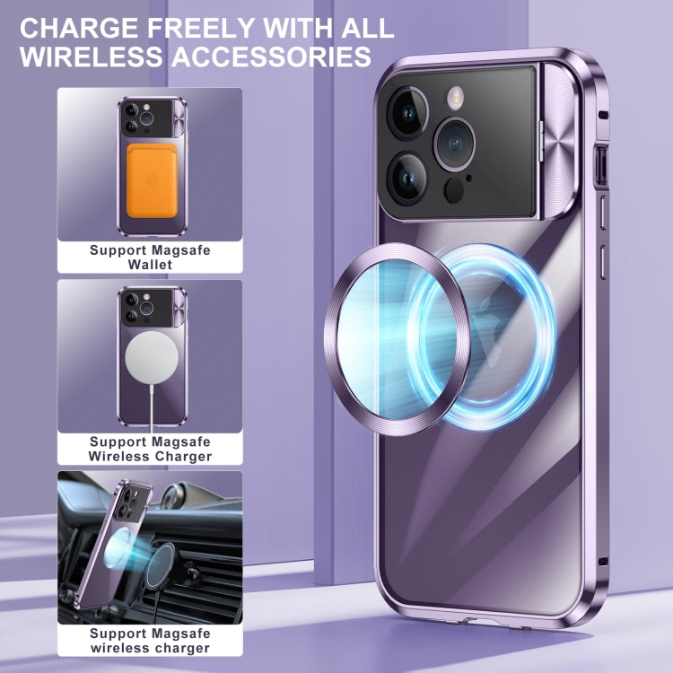 For iPhone 15 Large Window Holder MagSafe Magnetic Metal Phone Case(Purple) - iPhone 15 Cases by PMC Jewellery | Online Shopping South Africa | PMC Jewellery