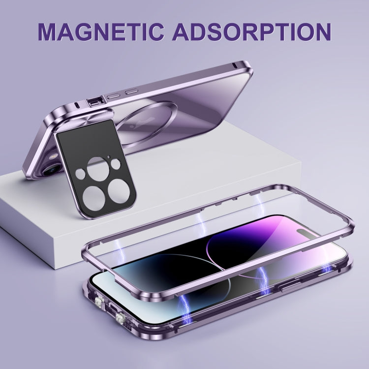 For iPhone 14 Pro Large Window Holder MagSafe Magnetic Metal Phone Case(Silver) - iPhone 14 Pro Cases by PMC TechLife | Online Shopping South Africa | PMC TechLife