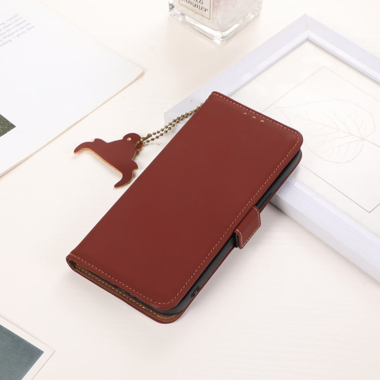 For iPhone 16 Pro Genuine Leather Magnetic RFID Leather Phone Case(Coffee) - iPhone 16 Pro Cases by PMC TechLife | Online Shopping South Africa | PMC TechLife | Buy Now Pay Later Mobicred