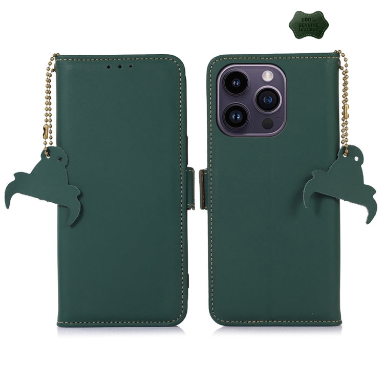 For iPhone 16 Pro Genuine Leather Magnetic RFID Leather Phone Case(Green) - iPhone 16 Pro Cases by PMC TechLife | Online Shopping South Africa | PMC TechLife | Buy Now Pay Later Mobicred