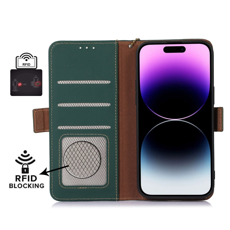 For iPhone 16 Pro Genuine Leather Magnetic RFID Leather Phone Case(Green) - iPhone 16 Pro Cases by PMC TechLife | Online Shopping South Africa | PMC TechLife | Buy Now Pay Later Mobicred